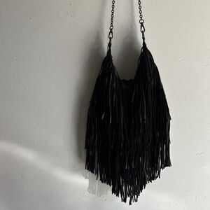 Monserat De Lucca Black Fringe Shoulder Bag